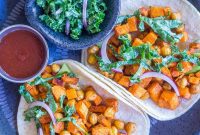 Sunshine Tacos: Sweet Potato, Chickpea, & Lemon Kale Slaw