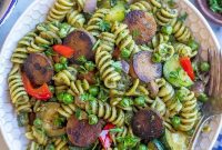 Crispy Sausage Pesto Pasta with Vibrant Vegetables