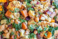 Golden Roasted Cauliflower & Sweet Potato Bowls with Creamy Curry Tahini