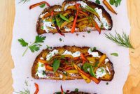 Herbed Chevre Crostini with Roasted Balsamic Peppers