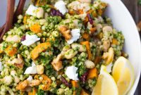 Hearty Sorghum, Sweet Potato, and White Bean Salad with Zesty Kale Pesto