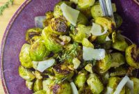 Sweet & Tangy Roasted Brussels Sprouts with Toasted Walnuts and Parmesan