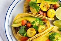 Golden Plantain Black Bean Tacos with Fresh Avocado