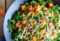 Harvest Quinoa Salad with Roasted Sweet Potatoes, Kale, and Maple Tahini