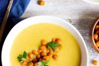 Creamy Curried Cauliflower and Potato Soup with Crispy Roasted Chickpeas