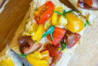 Roasted Garlic Hummus Toasts