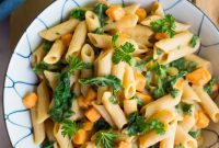 Golden Sweet Potato and Kale Pasta with Creamy White Bean Sauce