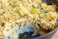 Creamy Vegan Potato Gratin with Pesto Crunch