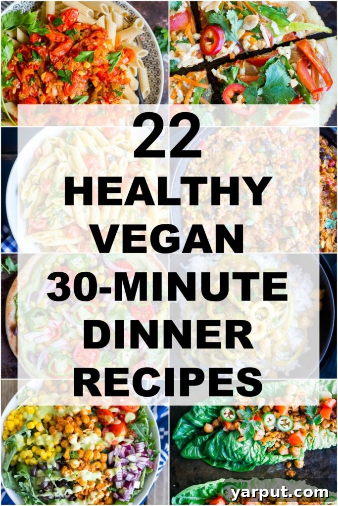 22 Speedy Vegan Suppers: Wholesome & Ready in 30 Minutes 2 Delicious and healthy vegan dinner recipes ready in 30 minutes, featuring fresh vegetables and plant-based protein.