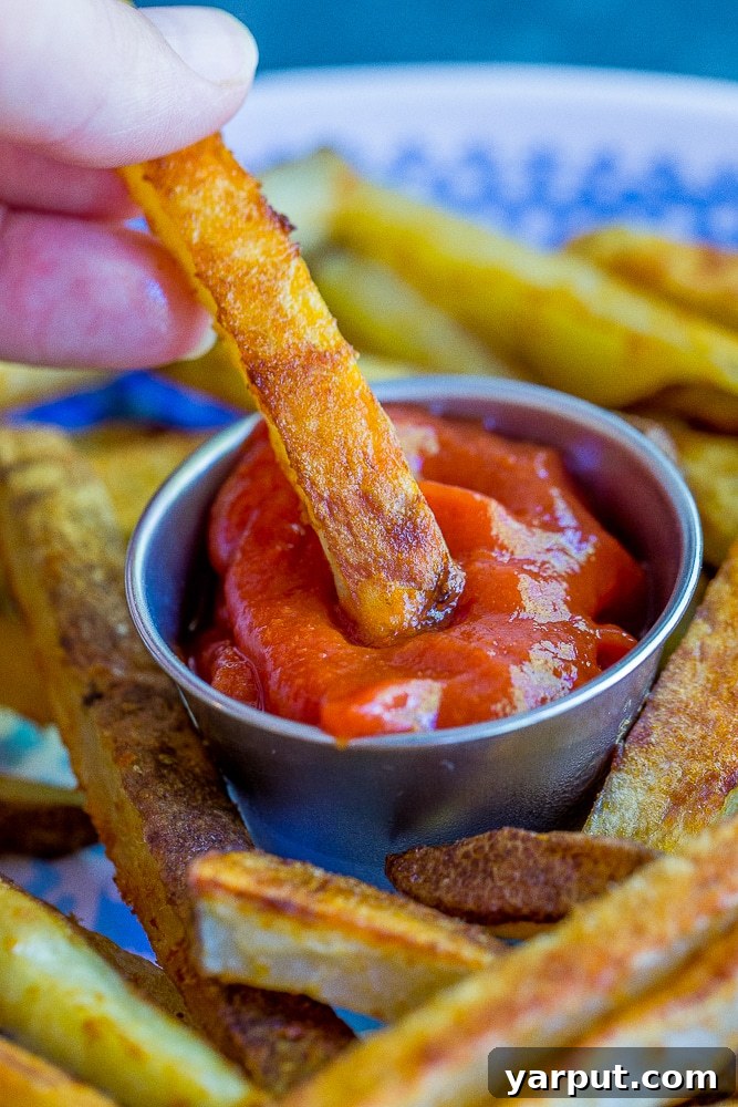Golden Coconut Fries, Fiery Thai Ketchup 4 Crispy Baked Coconut Oil French Fries with Red Thai Curry Ketchup