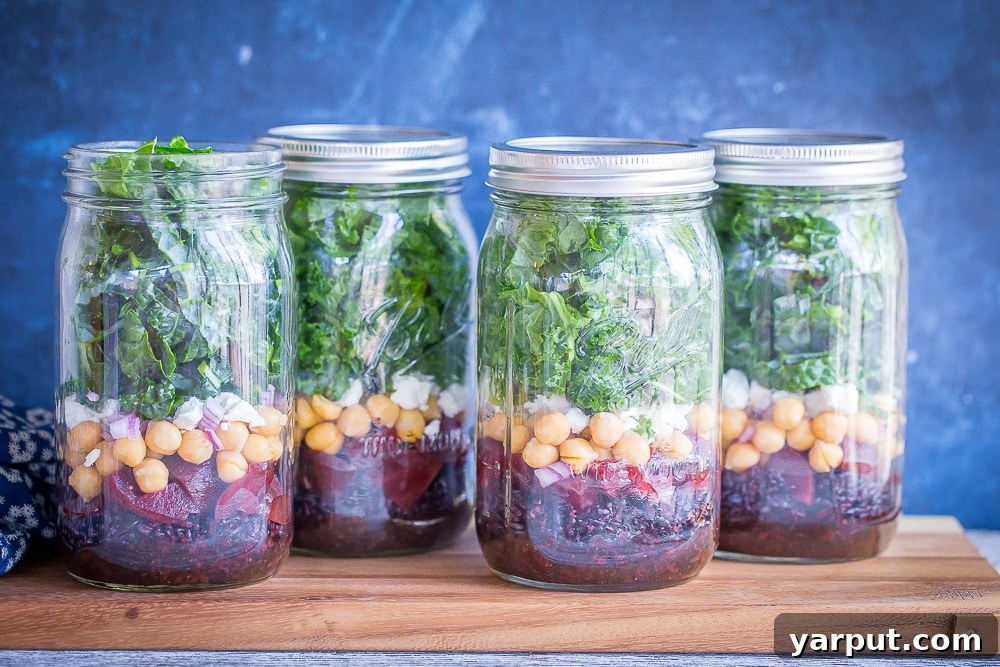 Roasted Beet & Chickpea Black Rice Power Bowls 4 Roasted Beet, Chickpea and Black Rice Meal Prep Salads - These healthy and delicious salads are easy to prep and are great to have around for a quick and easy lunch! Make them on Sunday and have lunch for four four days! Gluten free too!