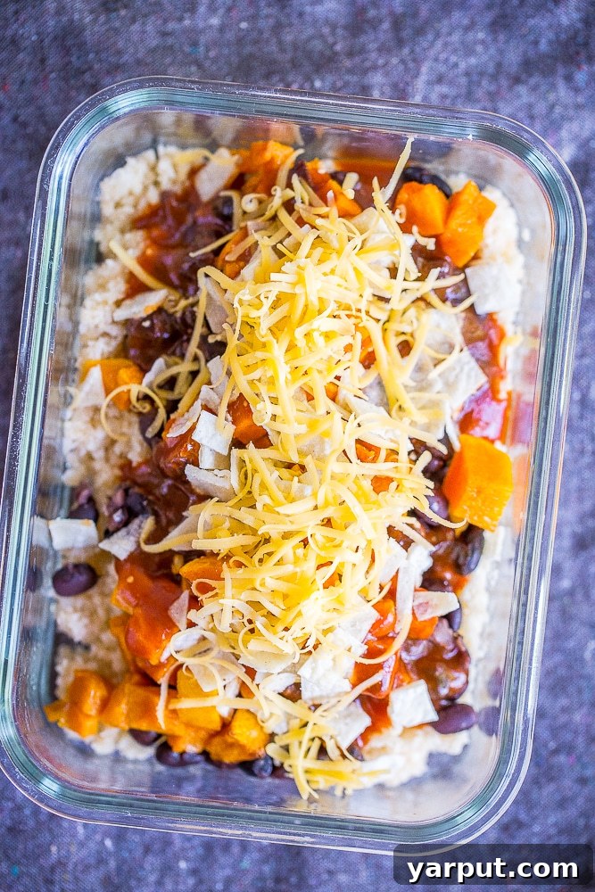 Make-Ahead Enchilada Meal Prep Bowls with Butternut Squash and Cauliflower Rice 5 Enchilada Meal Prep Bowls with Butternut Squash and Cauliflower Rice - These delicious and healthy meal prep bowls are also freezer friendly so you can enjoy them whenever you want! They're great for lunch or dinner and easy to make! Gluten free and vegetarian!