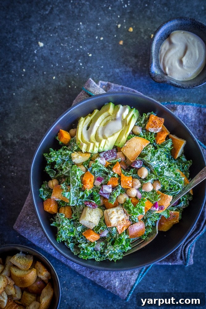 Ultimate Kale Caesar Bowl 3 Loaded Kale Caesar salad - This healthy kale salad is loaded with tons of healthy ingredients making it so filling! It's perfect for lunch, dinner and meal prep! Naturally vegan!