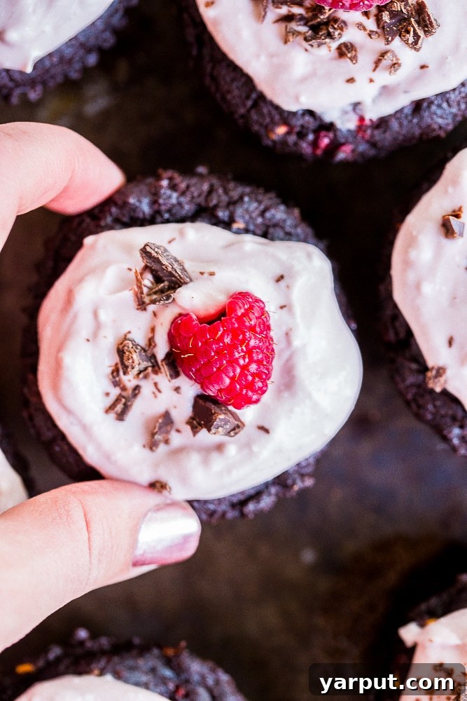 Guilt Free Gluten Free Vegan Chocolate Raspberry Cupcakes Naturally Sweetened 5 These Healthier Chocolate Cupcakes with Raspberries are made with healthy ingredients and packed with raspberries and beets to make them extra nutritious! They're also vegan, gluten free and refined sugar free! Perfect for dessert and great to bring to parties!
