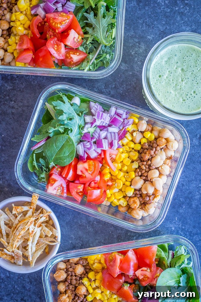 Plant-Powered Taco Salad Prep Bowls 4 These Chickpea and Lentil Taco Salad Meal Prep Bowls are healthy, easy and delicious! You can make them in under 30 minutes and you will have lunch for 4 days prepped and ready to go! Each bowl has only 2 Freestyle Weight Watchers points! Gluten free, vegetarian and vegan friendly!