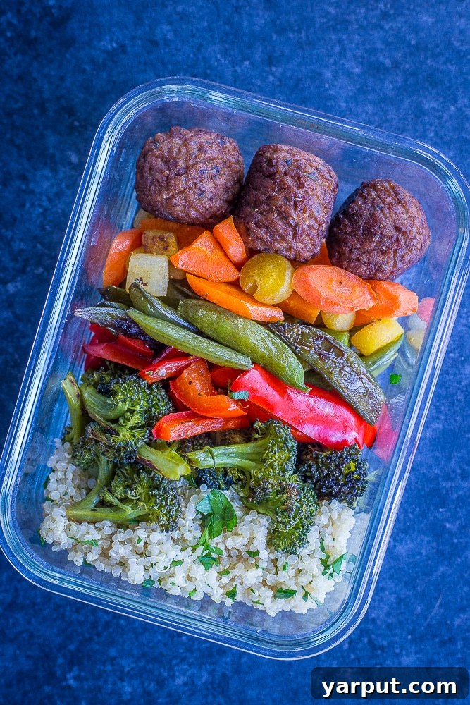 Plant-Powered Spring Pesto Bowls with Garden Veggies 8 A finished Spring Vegetable and Meatless Meatball Bowl, showcasing the colorful ingredients and appetizing presentation, ready to be enjoyed.