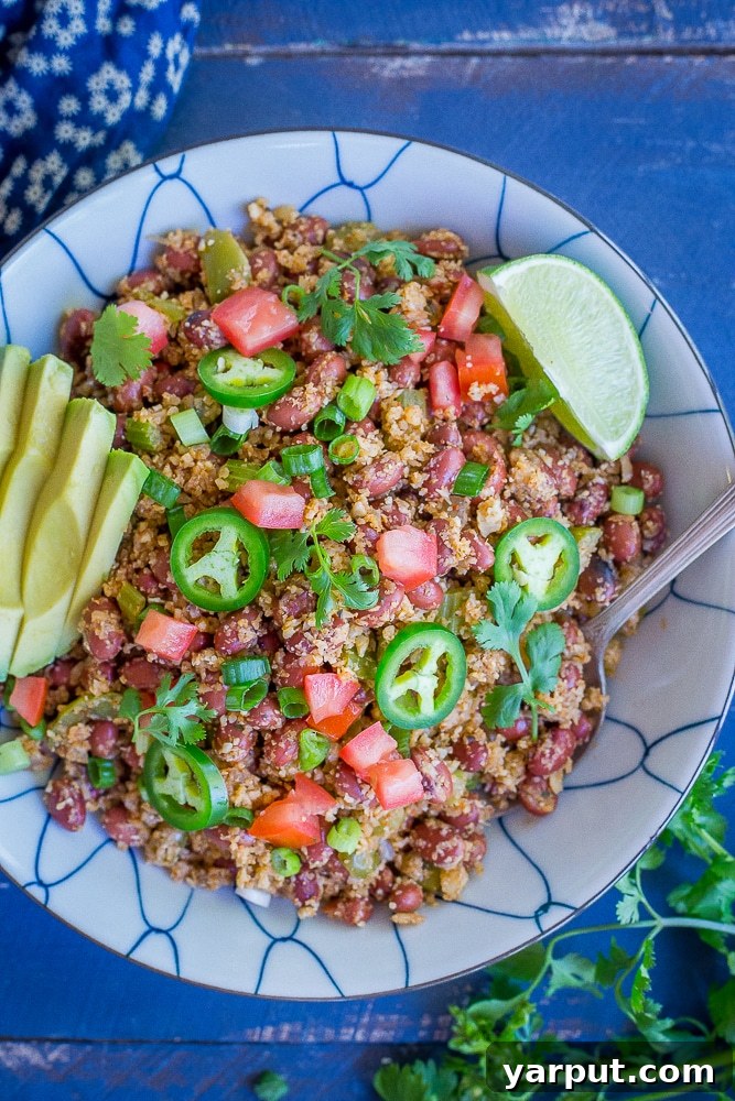 46 Mouthwatering Soy-Free Vegan Dinners 22 30 Minute Red Beans and Cauliflower Rice, a quick and healthy vegan meal.