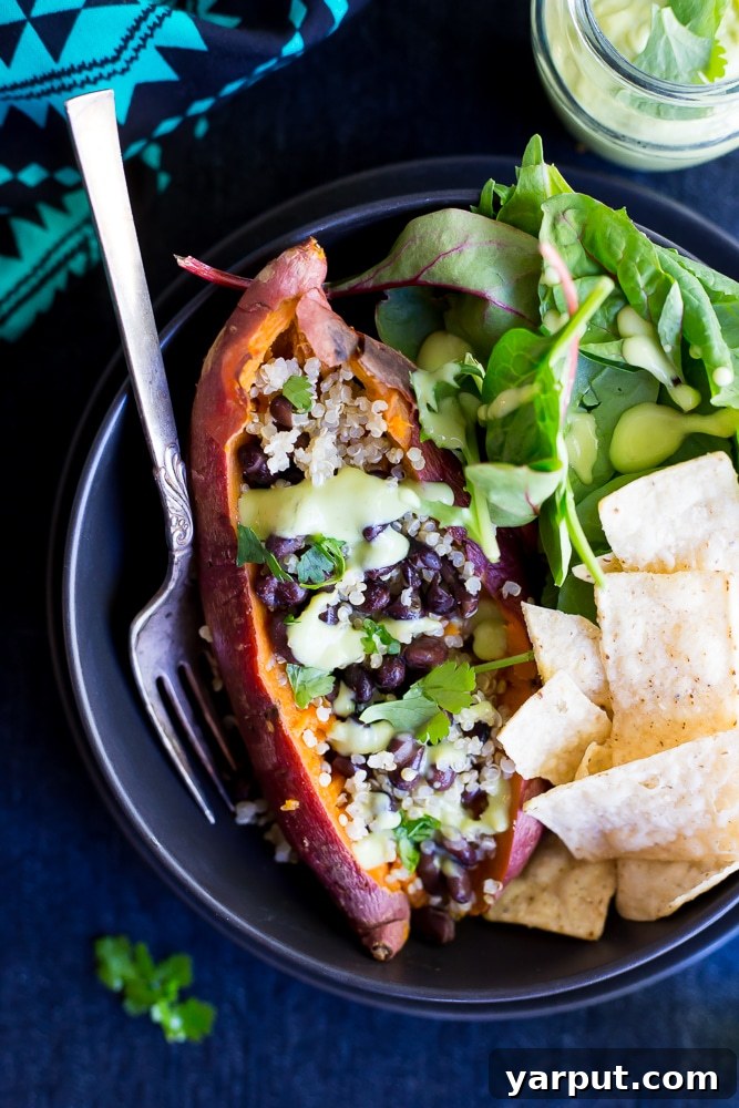 46 Mouthwatering Soy-Free Vegan Dinners 27 Tex Mex Sweet Potato Bowls, a colorful and nutritious vegan meal.