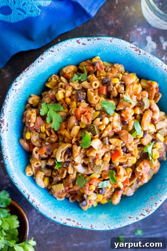 46 Mouthwatering Soy-Free Vegan Dinners 28 One Pot Loaded Vegetarian Chili Mac, a hearty and easy vegan comfort food.