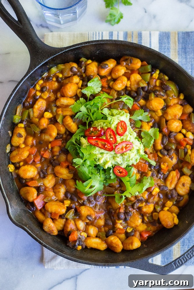 46 Mouthwatering Soy-Free Vegan Dinners 35 30 Minute Gnocchi Enchilada Skillet, a vibrant and speedy vegan dinner.