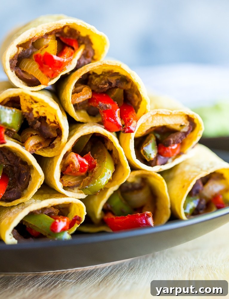 46 Mouthwatering Soy-Free Vegan Dinners 36 Baked Fajita Taquitos, golden and filled with flavorful vegan ingredients.