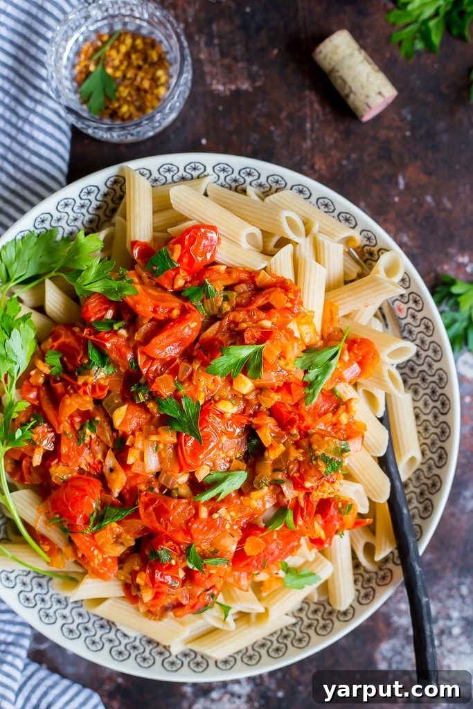 46 Mouthwatering Soy-Free Vegan Dinners 44 20 Minute Cherry Tomato Penne Pasta, a simple and fresh vegan pasta dish.
