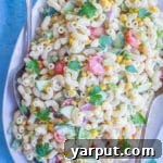 Healthier Mayo-Free Macaroni Salad on a serving platter