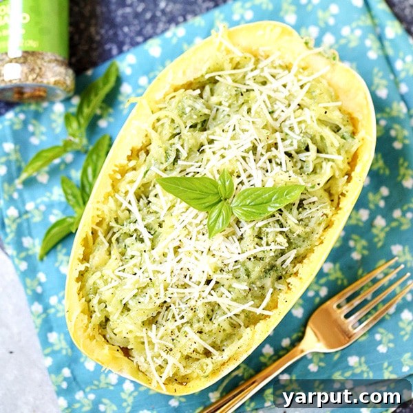 Quick & Delicious: 5-Ingredient Vegetarian Dinners 11 A simple bowl of 3-ingredient pesto spaghetti squash, highlighting its light and healthy nature.