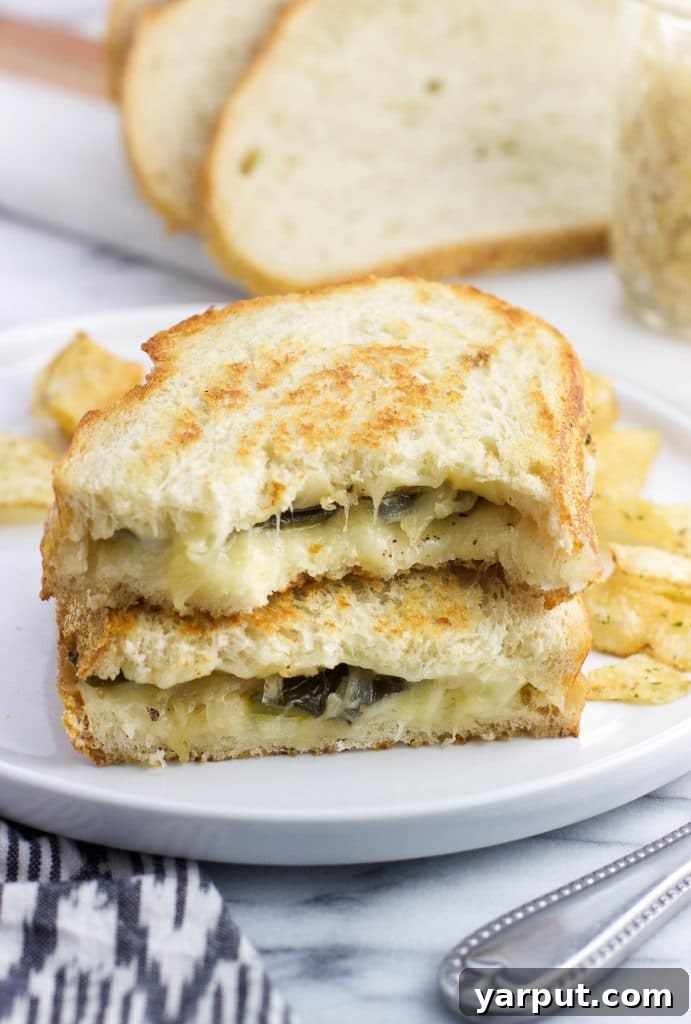 Quick & Delicious: 5-Ingredient Vegetarian Dinners 5 Gourmet Havarti grilled cheese sandwich with sautéed peppers and onions on sourdough bread.