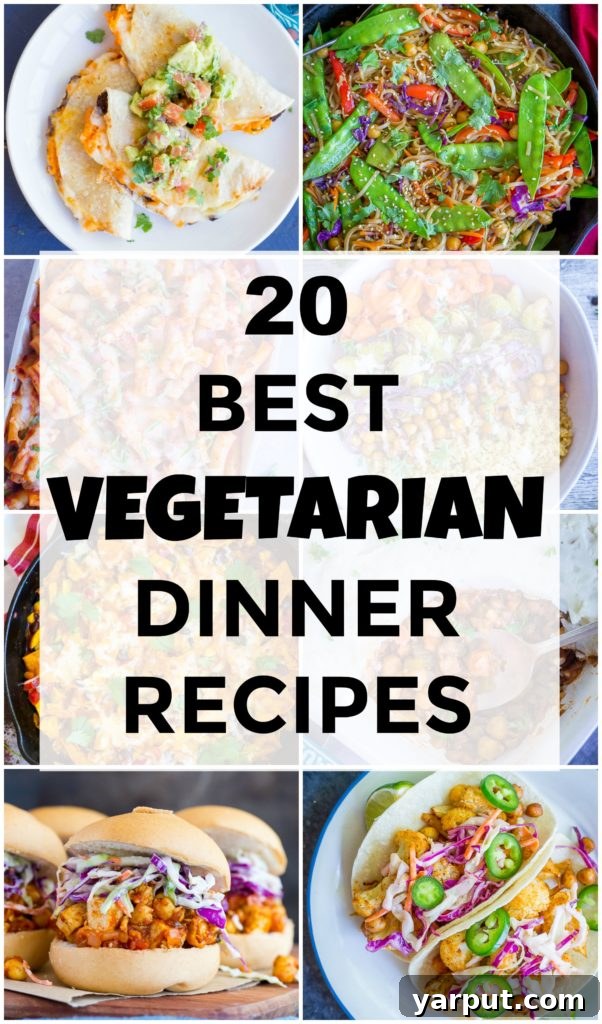20 Delicious Vegetarian Dinner Ideas 2 A vibrant spread of various vegetarian dinner dishes, showcasing the diversity and deliciousness of plant-based meals.