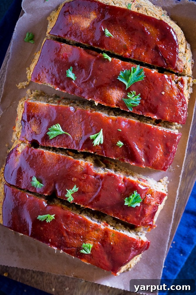 Hearty Lentil and Chickpea Vegan Meatloaf 6 Easy Vegan Meatloaf with Lentils and Chickpeas cut into perfect slices, ready for serving