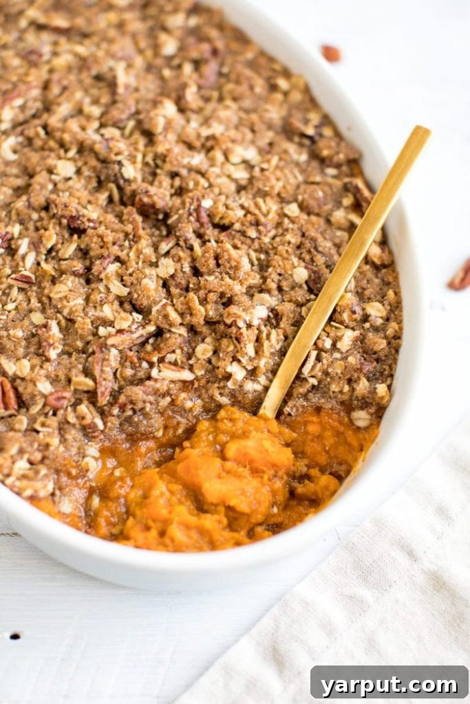 67 Vegan Holiday Recipes: Appetizers, Side Dishes, Salads, Main Courses, and Desserts 19 Healthy Sweet Potato Casserole with a pecan topping