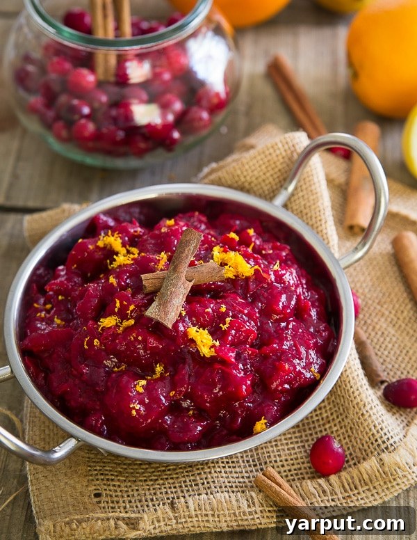 67 Vegan Holiday Recipes: Appetizers, Side Dishes, Salads, Main Courses, and Desserts 21 5 Ingredient Slow Cooker Cranberry Sauce in a bowl