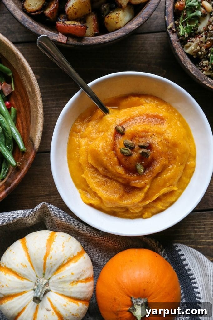 67 Vegan Holiday Recipes: Appetizers, Side Dishes, Salads, Main Courses, and Desserts 26 Creamy Kabocha Squash Mash in a bowl