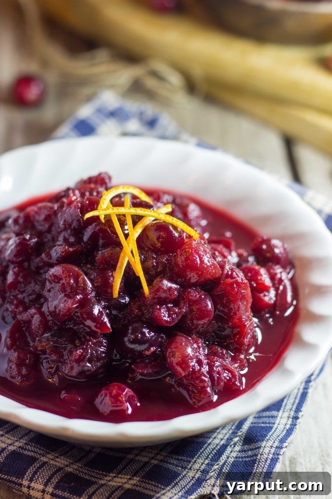 67 Vegan Holiday Recipes: Appetizers, Side Dishes, Salads, Main Courses, and Desserts 31 Orange Ginger Cranberry Sauce in a bowl