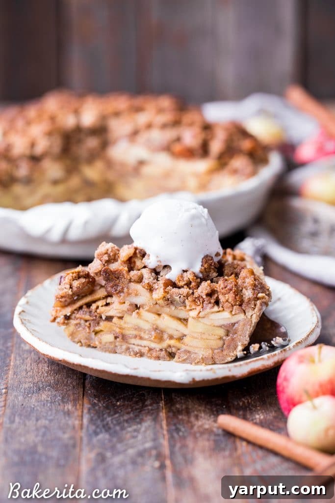 67 Vegan Holiday Recipes: Appetizers, Side Dishes, Salads, Main Courses, and Desserts 63 Apple Crumble Pie with a scoop of ice cream