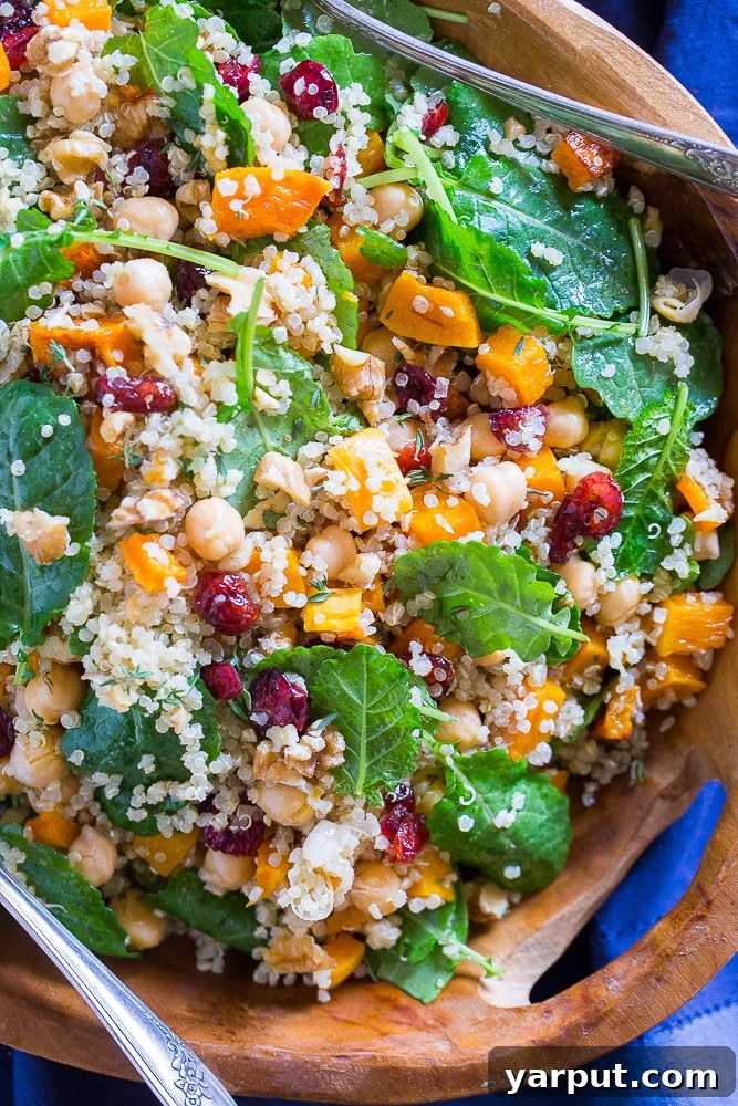 Roasted Butternut & Quinoa Winter Harvest Salad 5 A bowl of the finished Winter Quinoa Salad with Butternut Squash, ready to be served.