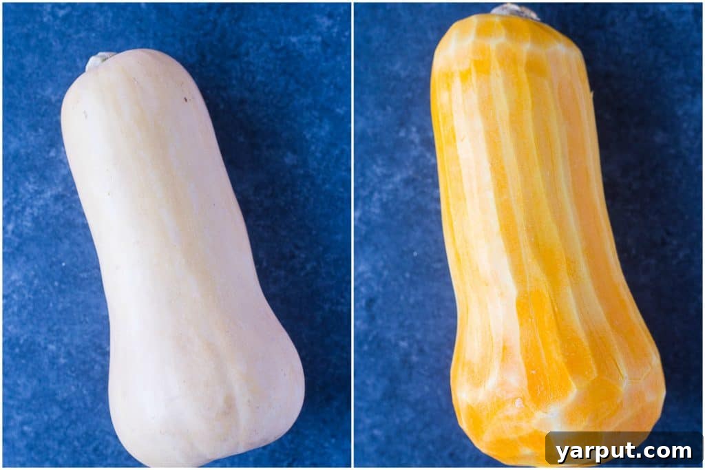 Double the Deliciousness: Two Ways to Roast Butternut Squash 4 How To Roast Butternut Squash side by side peeled and unpeeled