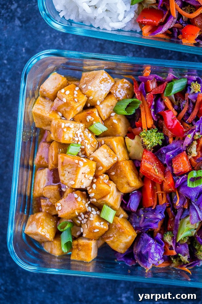 Savory Sesame Ginger Tofu Power Bowls 3 Close-up view of a single Sesame Ginger Tofu Meal Prep Bowl, showcasing ingredients