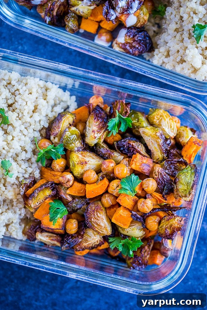 Golden Roasted Sweet Potato Chickpea Bowls 4 Roasted Sweet Potato and Chickpea Meal Prep Bowls close up