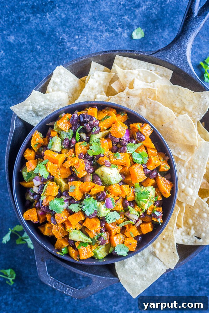 Golden Harvest Butternut & Black Bean Bowl 5 A beautifully presented bowl of Roasted Butternut Squash Salad with Black Beans, ready to be served.