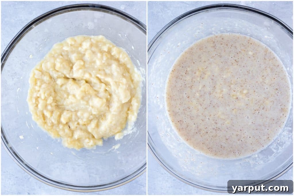 Healthy One Bowl Banana Muffins No Added Sugar 3 Step by step photos of these Easy Healthy Banana Muffins