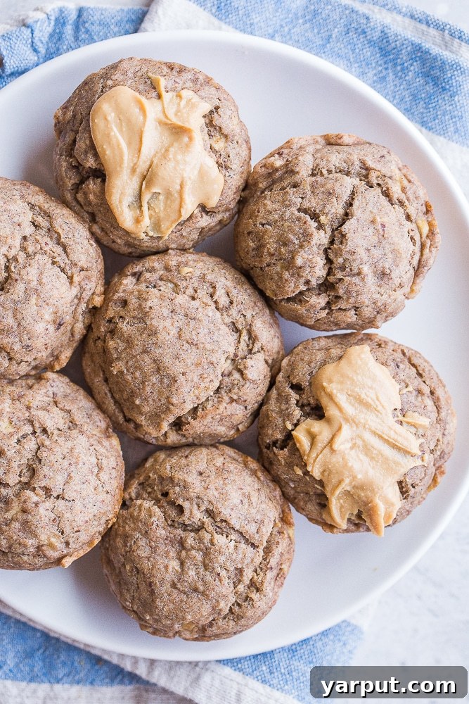 Healthy One Bowl Banana Muffins No Added Sugar 6 Healthy Banana Muffins with peanut butter on top