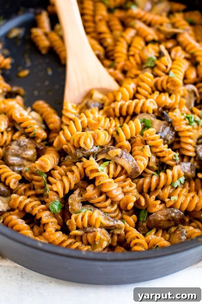 26 Vegan One-Pot Wonders for Easy Weeknights 14 Creamy Vegan Mushroom Stroganoff served over noodles, garnished with fresh parsley