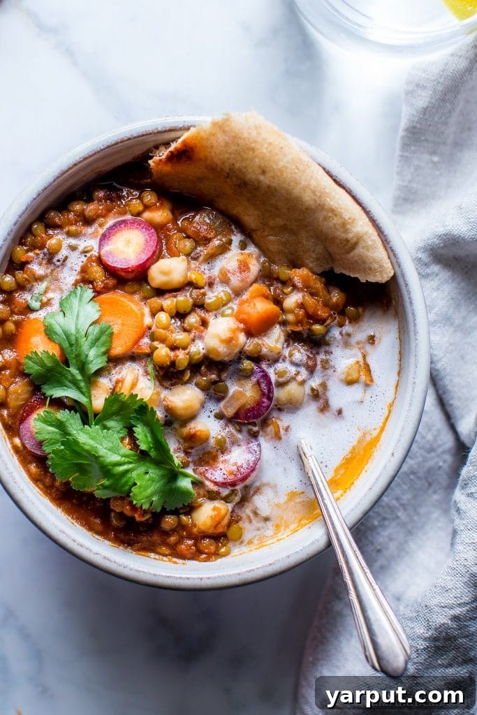 26 Vegan One-Pot Wonders for Easy Weeknights 24 Hearty Moroccan Lentil Stew with chickpeas, served in a rustic bowl