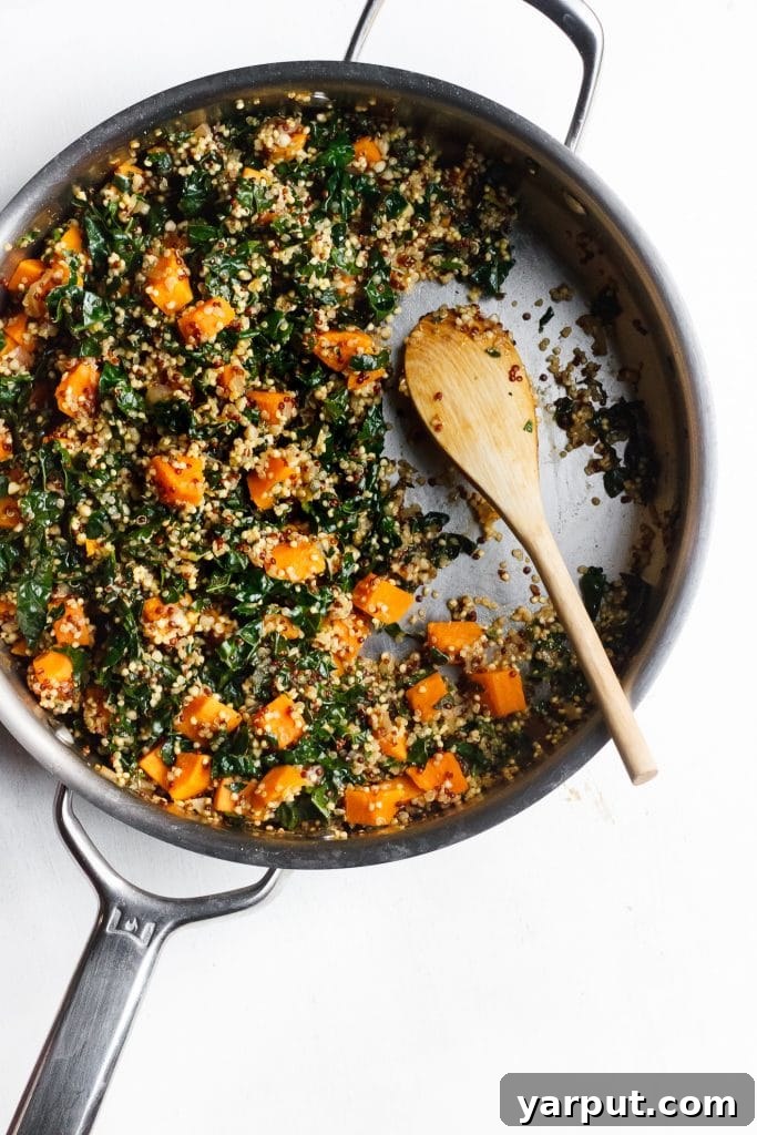26 Vegan One-Pot Wonders for Easy Weeknights 7 One Pot Sweet Potato Quinoa Skillet with Kale, vibrant and healthy