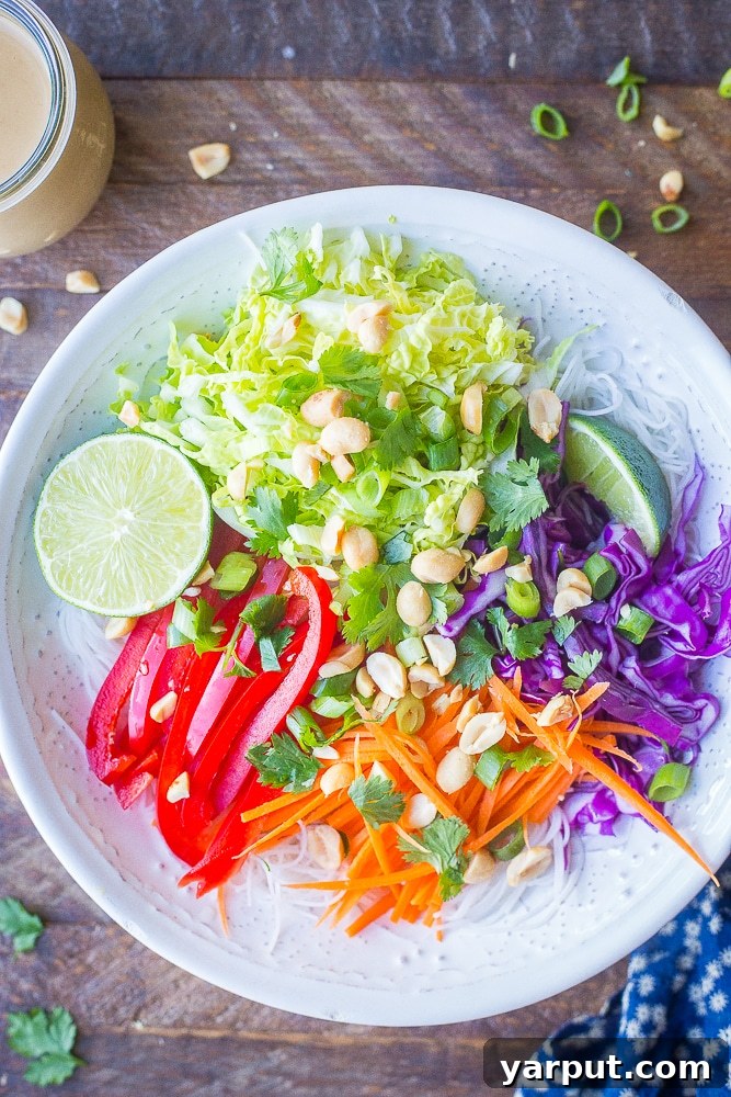 Savory Thai Peanut Veggie Noodles 2 Colorful Thai Peanut Noodle Bowls with fresh vegetables and creamy peanut sauce, perfect for a healthy lunch or dinner. Great for meal prep, vegan-friendly, and comes together in just 15 minutes for a light summertime meal.