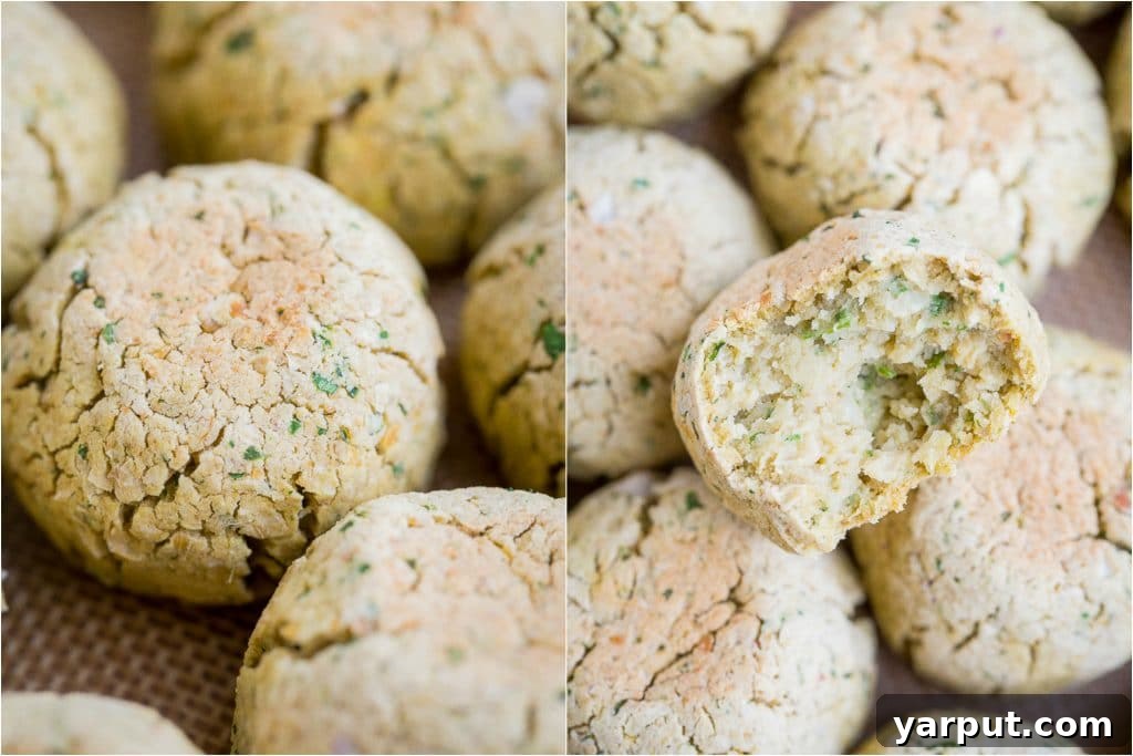 Foolproof Homemade Falafel 6 Cross-section of baked falafel balls showcasing their golden exterior and perfectly cooked, flavorful interior, ideal for an easy homemade falafel recipe.