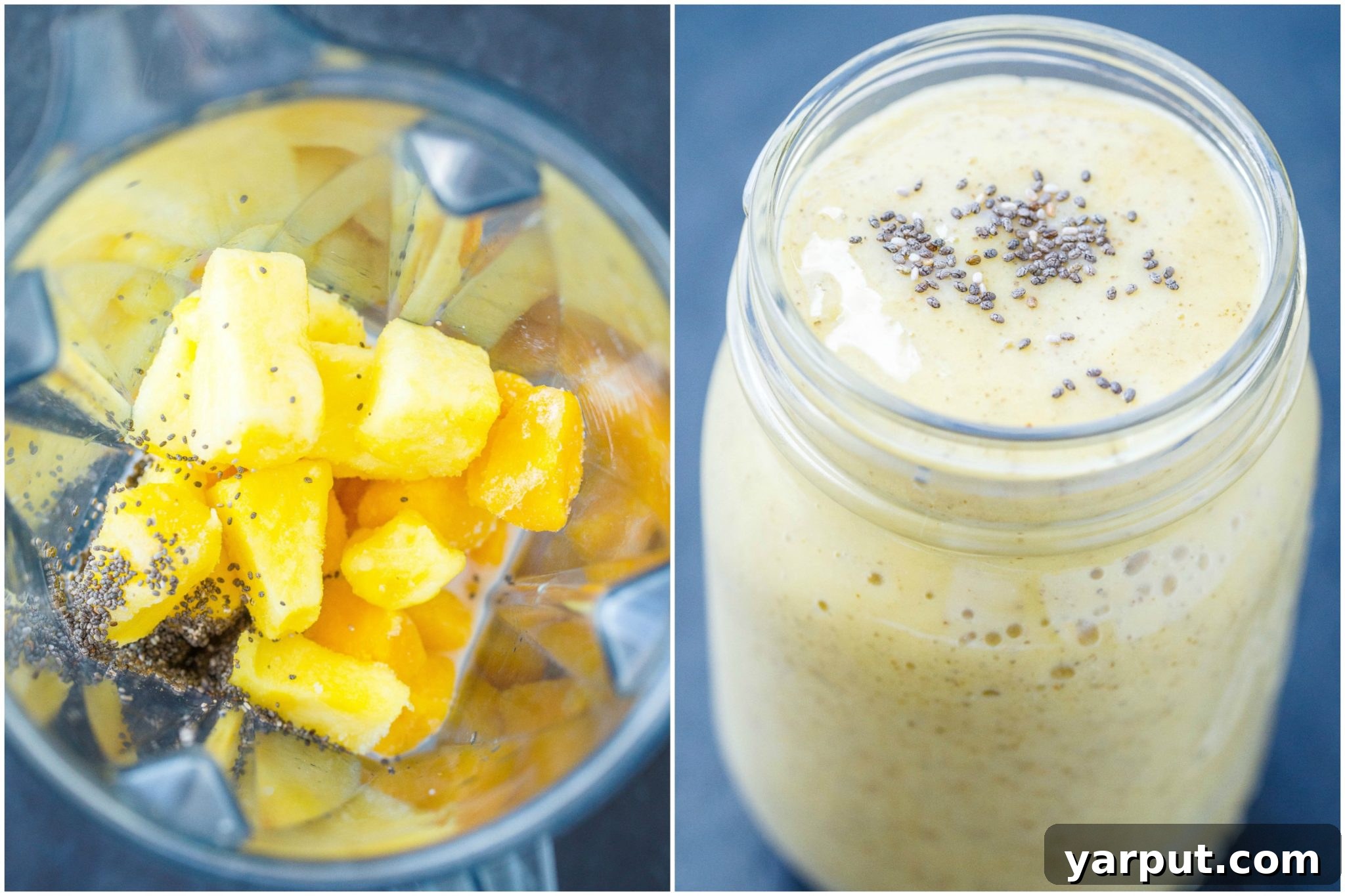 Tropical Fruit Smoothie in blender and jar