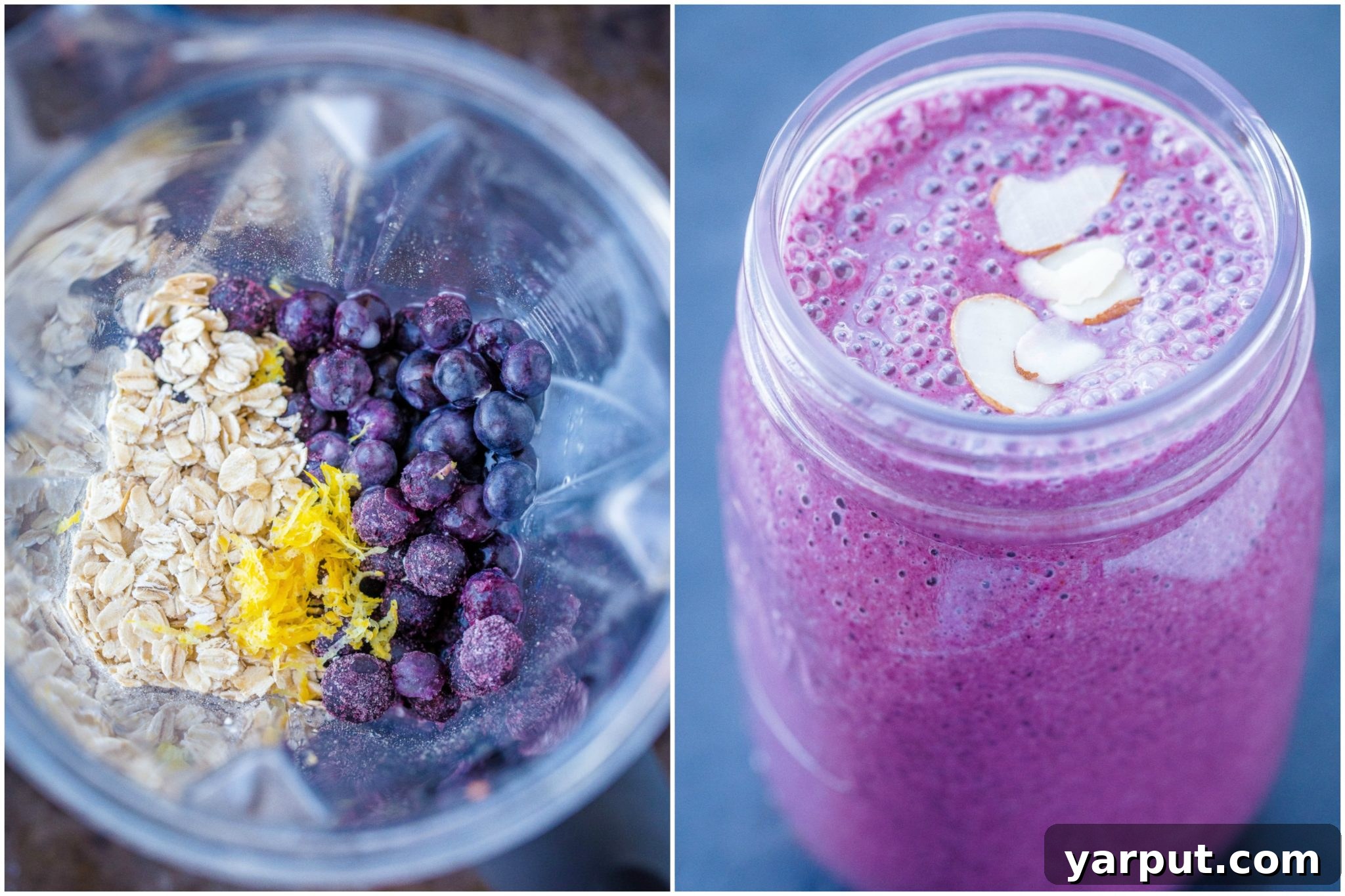 Lemon Blueberry Smoothie in blender and jar